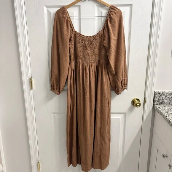 Rachel Pally Puff Sleeve Midi Dress Tan Brown Medium Boho - Picture 2 of 7